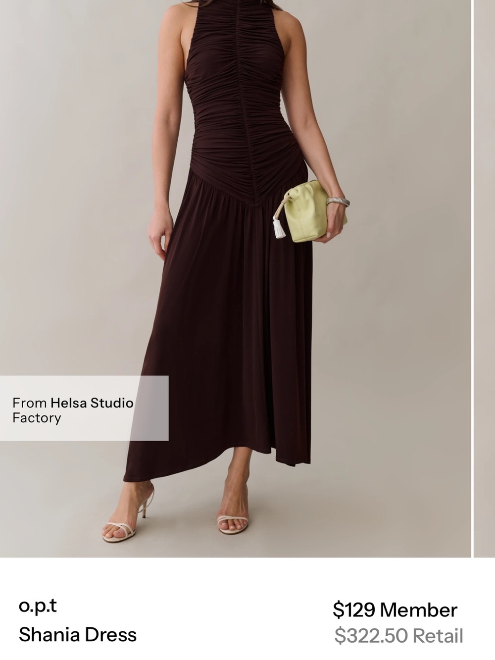 OP Sleeveless Ruched High-Neck Maxi Dress in Dark Brown